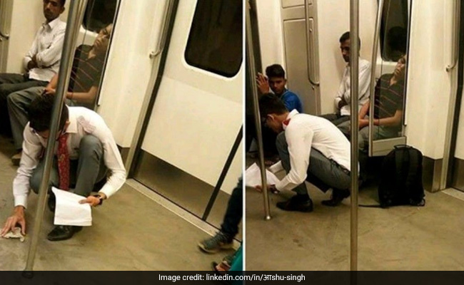 Young Boy Cleans Delhi Metro Floor After He Spilled Food, Internet Impressed