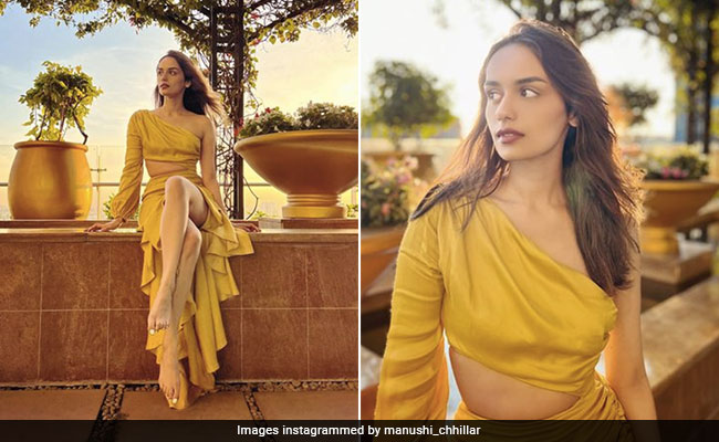 This Mustard Cortina Dress Shapes Manushi Chhillar's Curves Beautifully