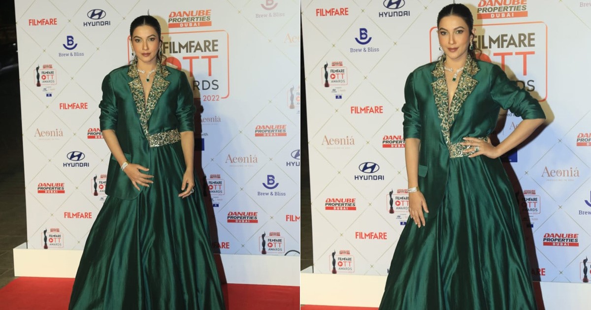 Gauahar Khan's Embroidered Green <i>Lehenga</i> With A Blazer Redefined Fusion Wear On The Red Carpet