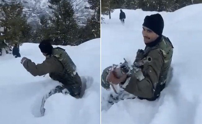 Video: जवानों के हौसले को सलाम! कमर तक बर्फ में धंसे पांव फिर भी नहीं रुक रहे कदम