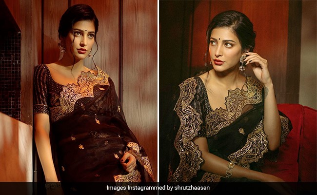 Shruti Haasan In A Vintage-Inspired Black Organza <i>Saree</i> Belongs To Another Era