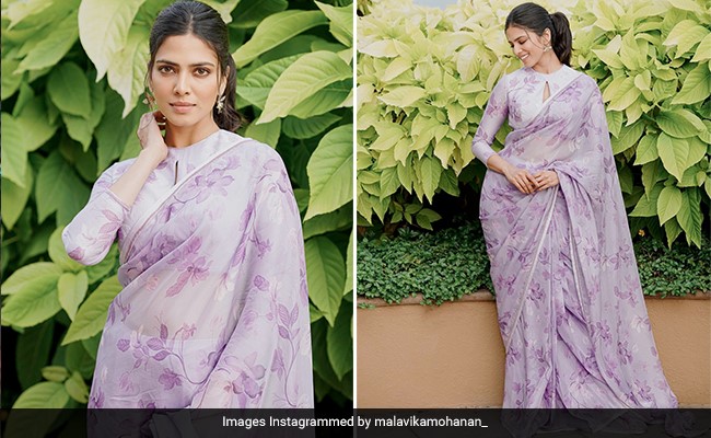 Malavika Mohanan Invites Spring In A Lilac Floral <i>Saree</i> On A Winter Day