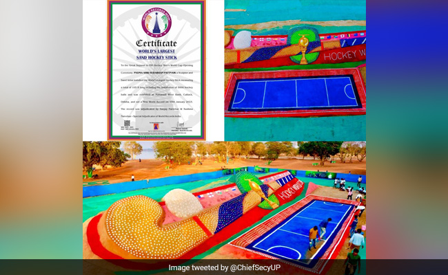 Sudarsan Pattnaik's Sculpture Certified As "World's Largest Sand Hockey Stick"