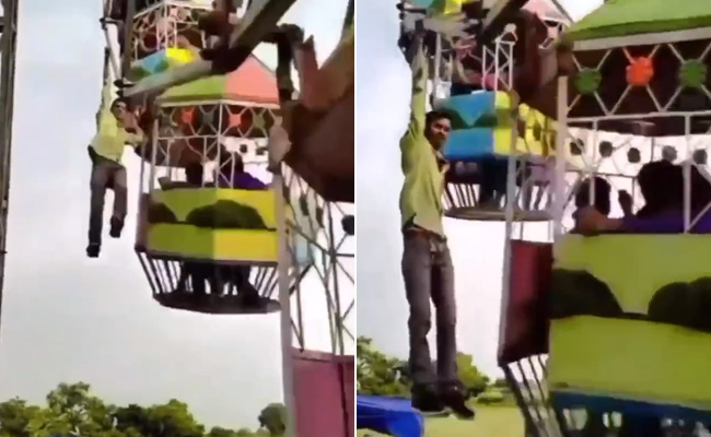 चलते झूले पर लटकर स्टंटबाजी करने लगा शख्स, Video देख अटक जाएंगी सांसें!
