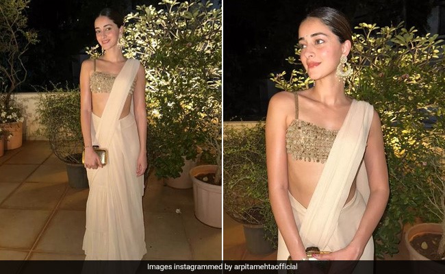 Ananya Panday Continues Being A Festive Delight In A Ruffled White <i>Saree</i>
