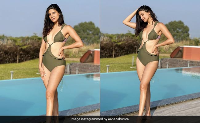 Aahana Kumra's "#NoFilterFriday" In A Cutout Olive Swimsuit Is Pretty Darn Fabulous