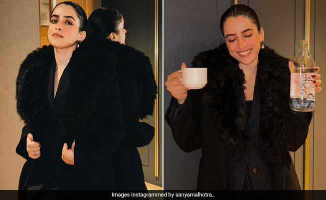 Sanya Malhotra Has The Power Moves On Any Winter Day In A Pinstriped Pantsuit, Black Overcoat