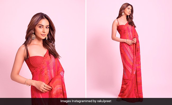 Rakul Preet Singh Is All About The Springtime Cheer In A Breezy Red <i>Saree</i>