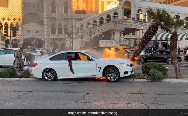 Caught On Camera: Man Pulled Out Of Burning Car In US With Help Of Police