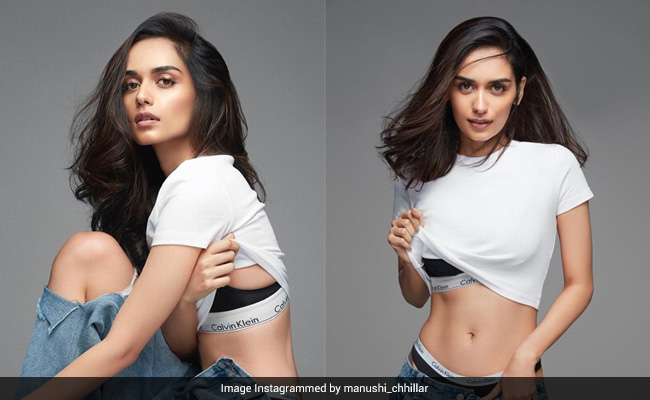 Manushi Chhillar Has "Got Some Pretty Good Jeans" And T-Shirts With Her Sports Bra Peeking Through As Well