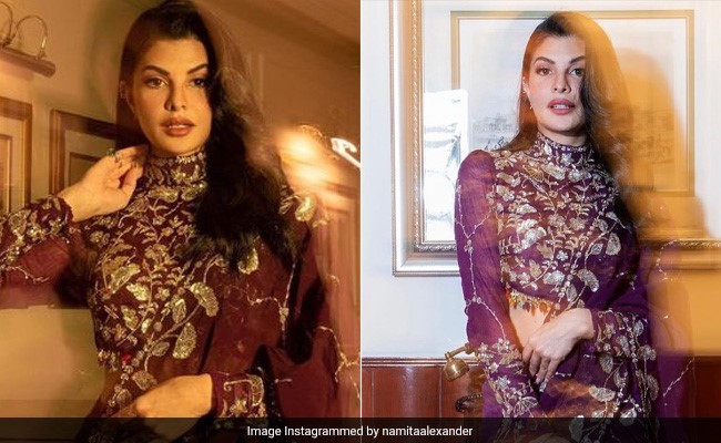 Jacqueline Fernandez Makes Even The Cold Wave Look Mighty Festive In Her Plum-Toned <i>Saree</i>