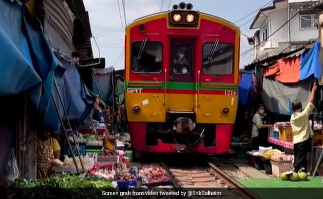 Viral Video Shows A Food Market Set On Railway Tracks In Thailand