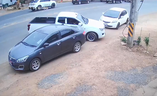 Video: Out-Of-Control Pickup Truck Smashes Into Parked Car In Thailand