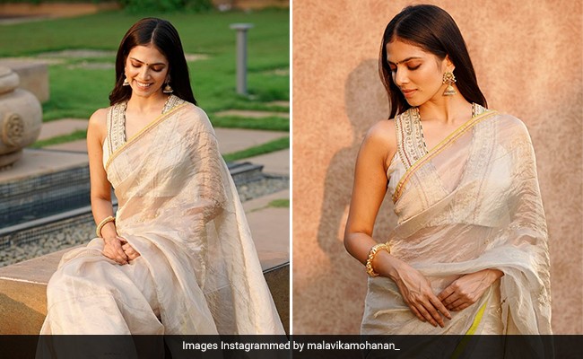 Malavika Mohanan Is A Picture Of Modern Elegance In An Ivory Tissue <i>Saree</i>
