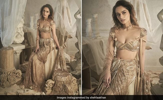 Manushi Chhillar Channels Greek Goddess Vibes In A Golden Pre-Draped <i>Saree</i>