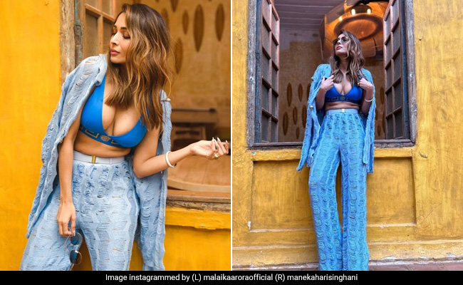 Malaika Arora's Blue Knit Pantsuit And Versace Bralette Leaves Us In Total Shreds