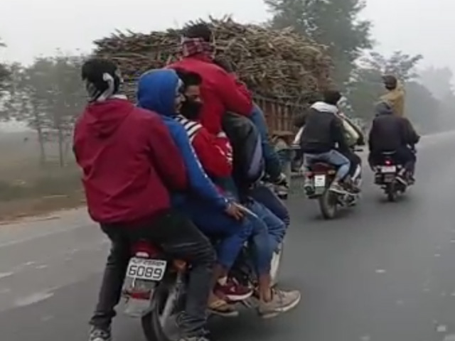 14 Men On 3 Bikes - Stunt Lands Them In Trouble In UP