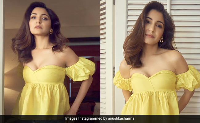 It's Sunny With A Chance Of Winter Chic As Anushka Sharma Wears An Off-Shoulder Yellow Top With Classic Blue Jeans