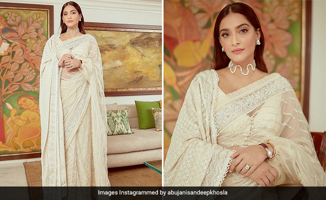 "Heaven Is A Place On Earth" And Sonam Kapoor's Off-White Pearl Saree Takes Centre Stage Right There