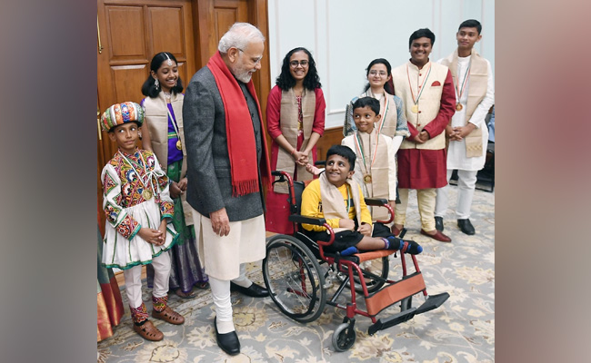 PM Modi Interacts With Bal Puraskar Awardees At His Residence
