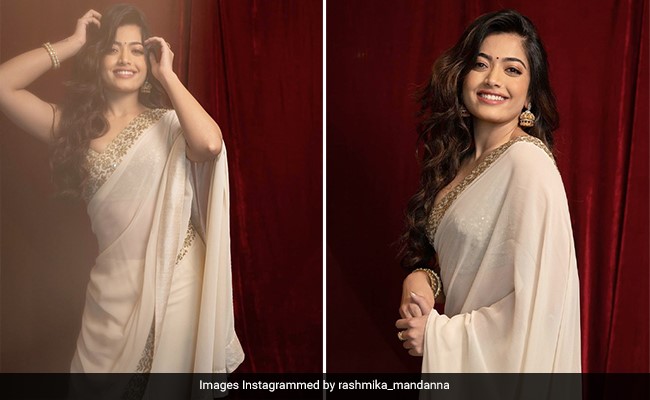 Rashmika Mandanna Redefines Elegance In A Sheer Ivory <i>Saree</i>