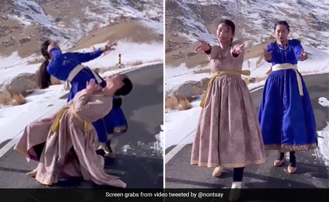 Watch: Two Women Gracefully Groove To <i>'Ghodey Pe Sawar'</i> Amid Snow-Capped Mountains In Ladakh