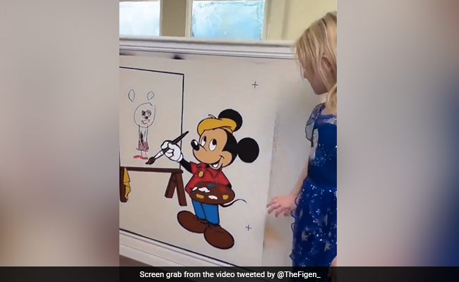 Watch: Father Helps Daughter Convert Scribbling Into Mickey Mouse Wall Art