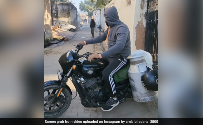 Viral Video Shows Man Riding Harley Davidson Bike To Deliver Milk