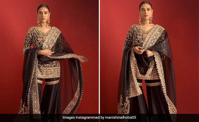 Aditi Rao Hydari's Embroidered Black <i>Sharara</i> Set Walks Straight Out Of A Royal Closet