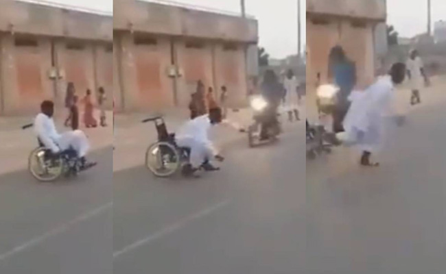 व्हीलचेयर पर बैठा था शख्स, तेज बाइक आता देख दौड़ कर भाग गया, लोगों ने कहा- चमत्कार हो गया