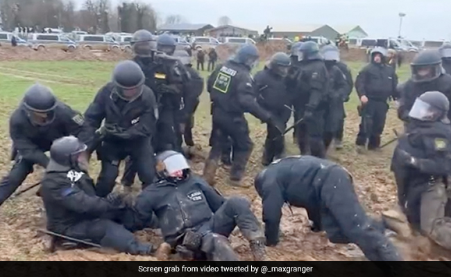 Watch: Police Officers Get Stuck In Mud Amid Ongoing German Mine Protests, Twitter Amused