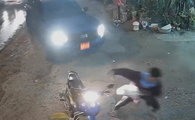 Watch: Man Escapes By A Whisker As Out-Of-Control Car Crashes Into Scooter