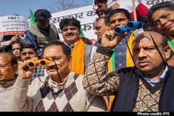 Delhi BJP Chief Detained At Protest Against AAP Over Snooping Allegations Delhi BJP Chief Detained At Protest Against AAP Over Snooping Allegations