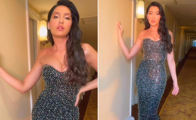 Nora Fatehi's Shimmery Sequined Gown Shines Brighter Than A Starry Night