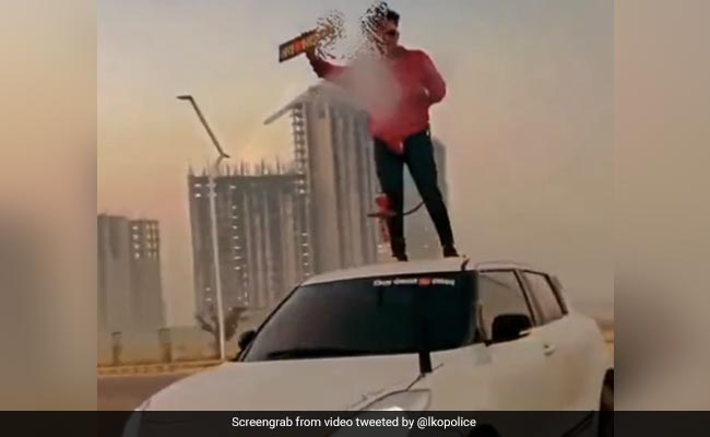 Watch: Lucknow Man Caught Smoking Hookah Atop Car To Make Reel, Arrested