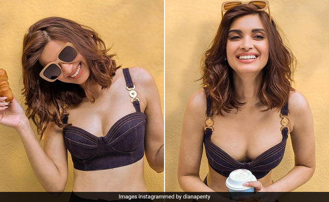 Diana Penty's Dark Blue Denim Bralette Is Chic As Ever For Her Coffee And Croissant Date