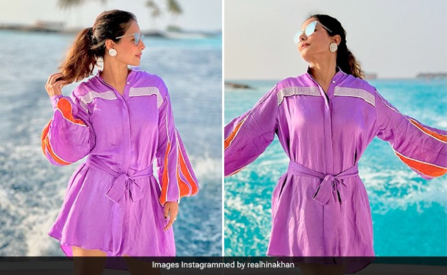 This Chapter From Hina Khan's Beach Vacation Is Painted Purple In A Stylish Dress