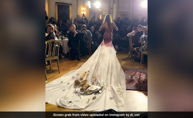 Watch: Model Walks Ramp With Tablecloth Dress With Food On It At Copenhagen Fashion Week