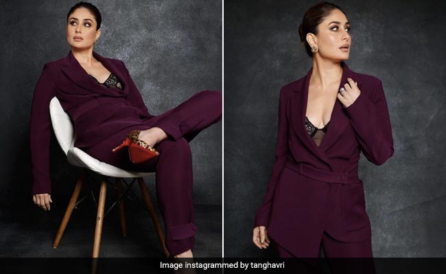 Kareena Kapoor In A Dark Plum Pantsuit Brings Major Boss Woman Energy