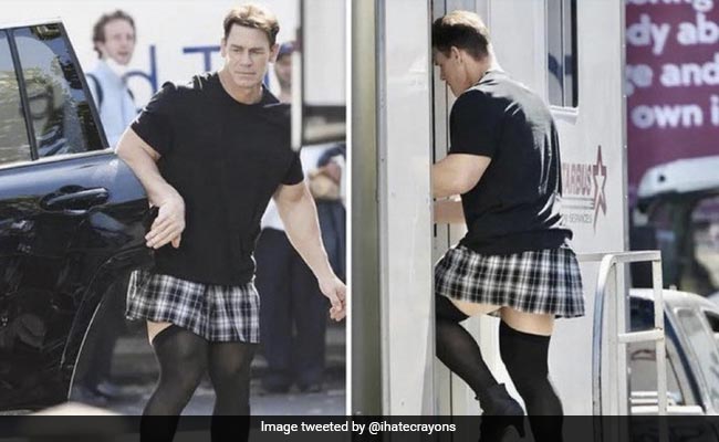 Wrestling Star John Cena Spotted Wearing Skirt And Heels On Movie Set, Pics Go Viral