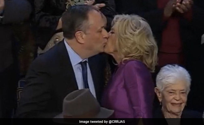 Viral Video: Joe Biden's Wife Kisses Kamala Harris's Husband In US House
