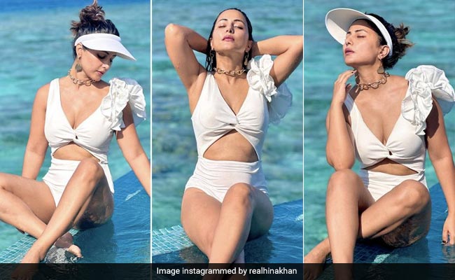 Hina Khan's White Cutout Swimsuit Makes Waves In The Sunny Maldives