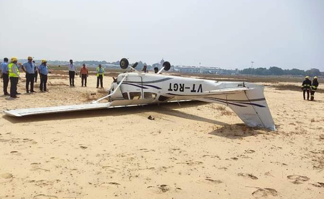 Miraculous Escape For Pilot As Training Aircraft Flips Over In Thiruvananthapuram