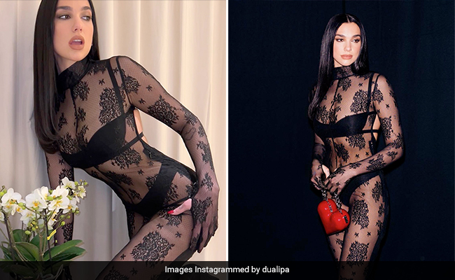 Dua Lipa Skips Lace Dresses And Opts For A Risque Black Lace Catsuit On The Red Carpet Instead