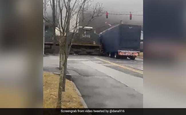 On Camera, Speeding Train Slams Into Truck Stuck On The Tracks In New York