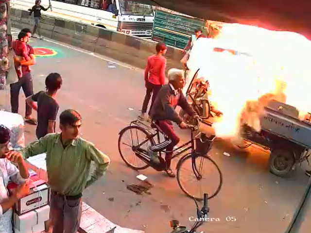 Caught On Cam: E-Rickshaw With Firecrackers Explodes In Noida