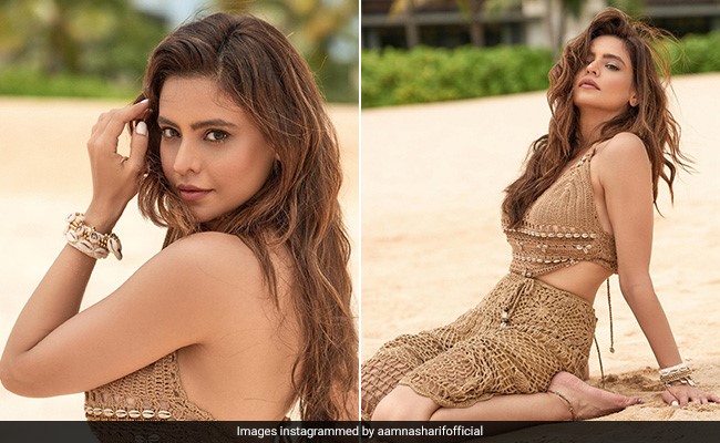 In A Brown Crochet Co-Ord Set, Aamna Sharif Makes Beach Glam A Thing