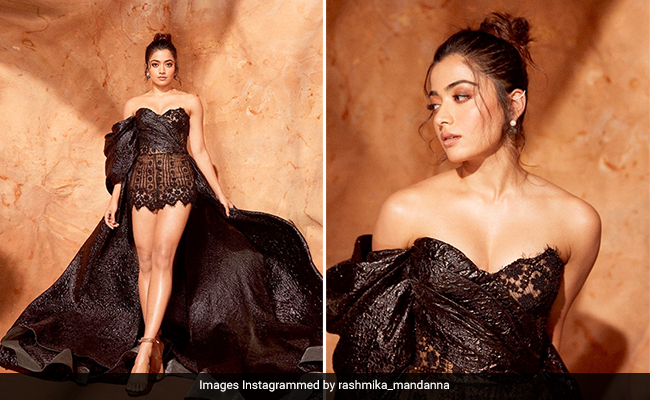 Rashmika Mandanna's Black Lace Mini Dress With A Flowing Train Rakes In Maximum Fashion Points