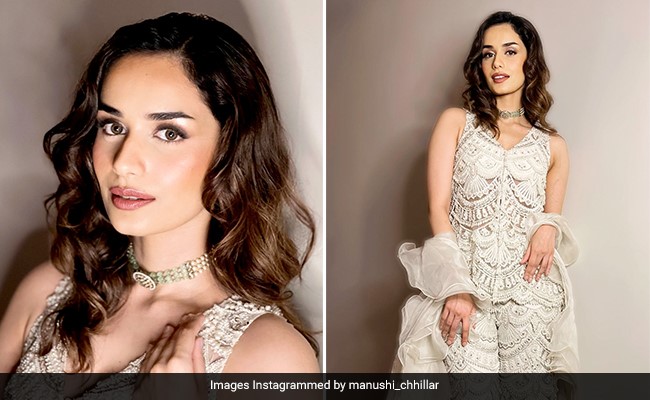 Manushi Chhillar In A Modern Ivory <i>Sharara</i> Set Is An Ethnic Dream Come True
