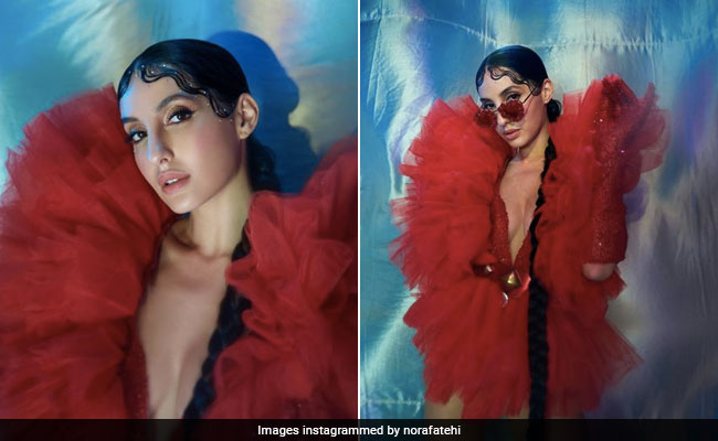 Nora Fatehi's Dramatic Red Bodysuit Comes Slithering On A Slow Wednesday Afternoon